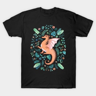 Tropical Dragon in Peach T-Shirt